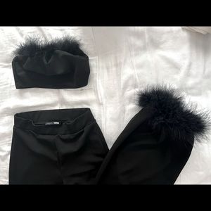 Fashion Nova feather trim Set